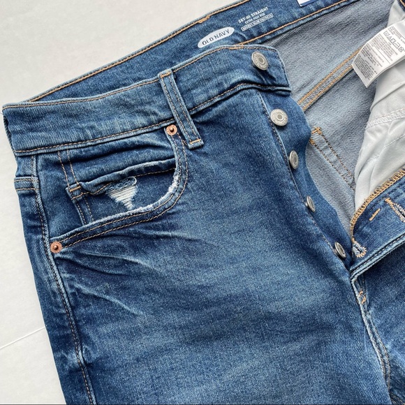 Old Navy Size 8 Extra High Rise Sky-Hi Straight Raw-Hem Ankle Jeans Button Fly - Picture 9 of 10